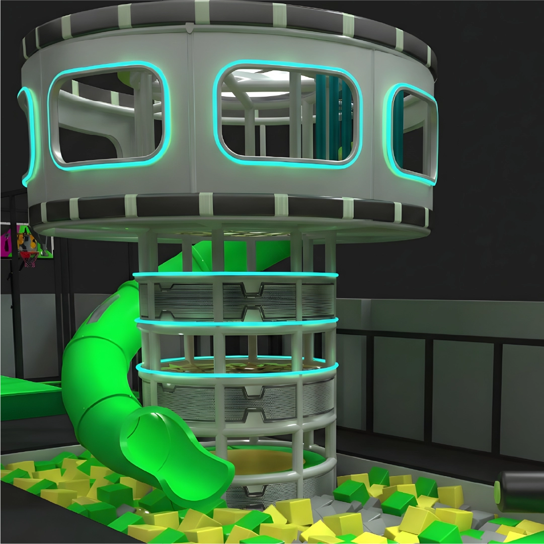 Zjeżdżalnia z wieży Nowy Tomyśl park trampolin